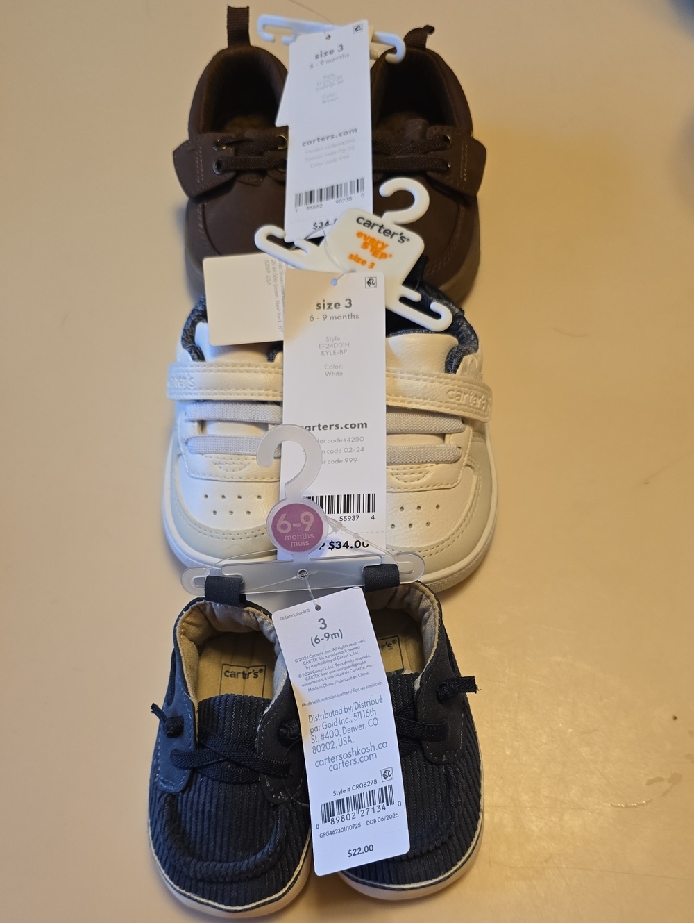 Carter's Baby & Walker Shoe Trio in Brown, White, Navy